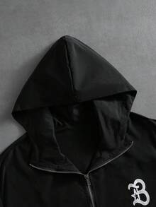 PAVTROS 男士字母印花連帽拉鍊外套與對比滾邊長褲套裝 男士2件套 男士街頭穿搭套裝 男士運動服套裝 慢跑套裝 男士慢跑套裝,防風外套/戶外防風外套,派克大衣,街頭穿搭,慢跑, - 黑色 - 查看 6