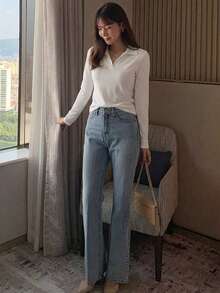 DAZY Women's Round Neck Solid Color Basic White Short Sleeve T-Shirt, Spring/Summer - White - View 5