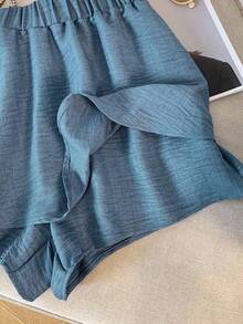GlowEve CURVE Plus Size Solid Color Denim Effect Tube Top & Shorts 2-Piece Set - Blue - View 5