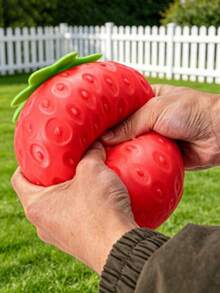 POKOJA LAND Giant Strawberry Squishy Toy | Realistic Fruit Slow Rebound Stress Relief Squeeze Ball, Solid Vent Toy, Creative Desktop Ornament - Red - View 4