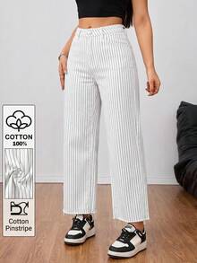 SHEIN Tall 女款極簡線條設計休閒牛仔褲，適合高個女性 - 黑與白 - 查看 8