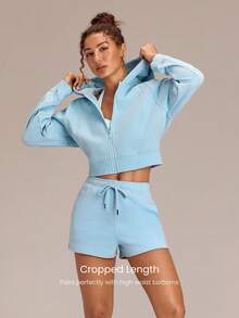GLOWMODE Everyday Terry GlowZip Soft Breathable Sweat-Wicking Loose Fit Cropped Full-Zip Sweatshirt Daily Casual Wear - Blue Day - View 3