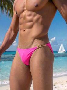 Surfspeed Men's Metal Connector Triangle Brief Swimwear Bottoms, Suitable For Summer Vacation And Beach - Pink - View 1