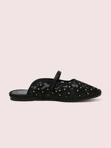 CUCCOO DOLLMOD Women's Shoes Round Toe Spring And Summer New Black Mesh Daisies With Fashionable And Versatile Daily Wear Flat Shoes - Black - View 3