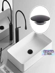 1 Matte Black Pop-Up Glass Basin Drain Stopper - Spring Type 36-38mm Universal Stainless Steel Cover, Modern Simple Bathroom Sink Accessory - Black - View 1