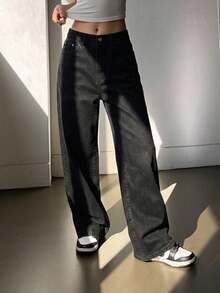 DAZY Solid Wide Leg Jeans - Black - View 8