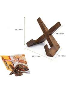 1PC Wooden Cookbook Holder Stand Adjustable Foldable Page Holder Recipe Book Stand Kitchen Countertop Shelf Organizer Rustic Brown Home Decor Kitchen Accessories Cook Apron Baking - brown - View 3