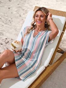 Sylviya Casual Minimalist Striped Women's V-Neck Short Dress Suitable For Spring And Summer - Multicolor - View 7