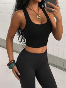 StreetHx 1pc Women's Removable Padded Seamless Sports Bra For Fall , With Lift Support - Black - View 2