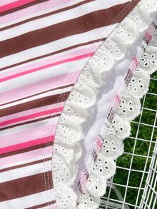Swim Mod Women's Lace Beaded Decor Sweet Pink Bikini Bra And Bottoms 2 Pieces Set Beach Vacation Summer Tropical - Multicolor - View 7