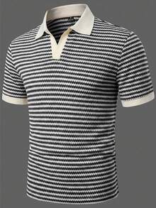 Core Aspect Men's Contrast Stripe Print Casual Short Sleeve Polo Shirt - Multicolor - View 6