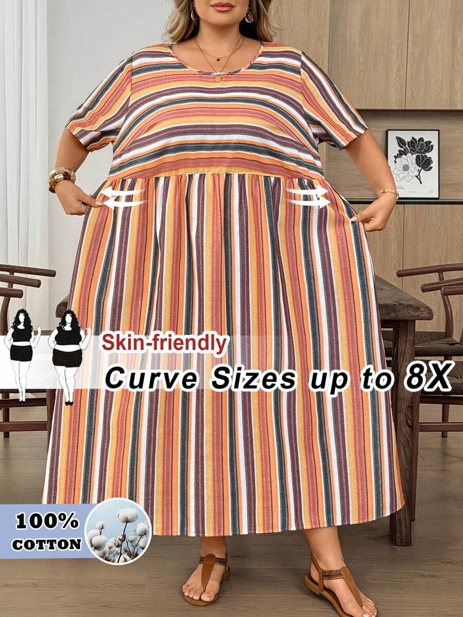 SHEIN CURVE+ 大尺碼女款條紋休閒派對旅行洋裝、女款夏季洋裝、女款休閒度假洋裝、女款度假穿搭、女款海灘度假穿搭、大尺碼波希米亞洋裝、度假洋裝、曲線度假洋裝、大尺碼海灘洋裝、大尺碼度假洋裝、休閒洋裝、孕婦洋裝、大尺碼夏季洋裝、大尺碼休閒洋裝、大尺碼夏季洋裝、休閒條紋洋裝、條紋中長洋裝、大尺碼度假洋裝、女款海灘洋裝、女款休閒洋裝