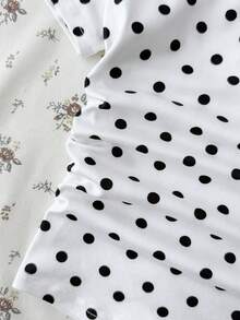 Tween Girl Knit Polka Dot Print Turn-Down Collar Waist Gathered Short Sleeve Casual T-Shirt - White - View 5