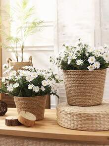1PC Jute Rope Hanging Plant Basket Indoor Outdoor Macrame Plant Holder Wall Mount Flower Pot Stand Garden Decor Hanger Natural Boho Planter Shelf Storage - flat bottom - View 5