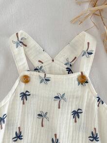 Loomiva Newborn Baby Coconut Tree Print Casual Versatile Daily Outing Jumpsuit - Apricot - View 3
