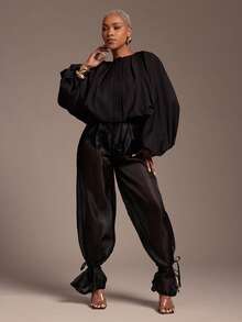 Vixey Lightweight Woven Statement Sleeve Jacket - Black - View 2