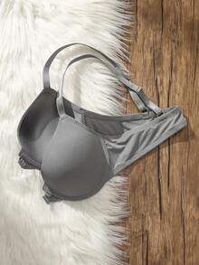 1pc Women's Solid Color Front-Closure Underwire Bra - Grey - View 8