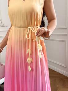 Seusyu Women's Summer Gradient V-Neck Sleeveless Fashion Versatile Long Dress Holiday - Pink - View 7
