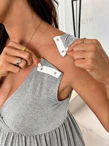Slowluna Women's Solid Color Minimalist Daily V-Neck Sleeveless Apparel - Light Grey - View 6