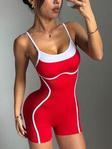 Core Rhythm Macacão Fitness Feminino Core Rhythm, Macacão de Yoga Estiloso com Ajuste Slim para Dança - Vermelho - Visão 3