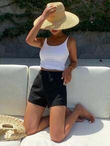 DAZY High Waist Straight Leg Shorts - Black - View 11