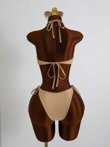 Costavie Glamour One-Piece Spring/Summer Vacation Sequin Textured Fabric Halter Neck Sexy Bikini Women's Swimsuit - Gold - View 2