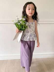 Dazy Kids 女童秋季服飾 吊帶上衣與長褲 2件套 夏季 - 淡紫色 - 查看 5