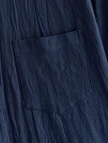HIMLAND Men's Solid Color Short Sleeve Shirt And Long Pants Set - Navy Blue - View 7