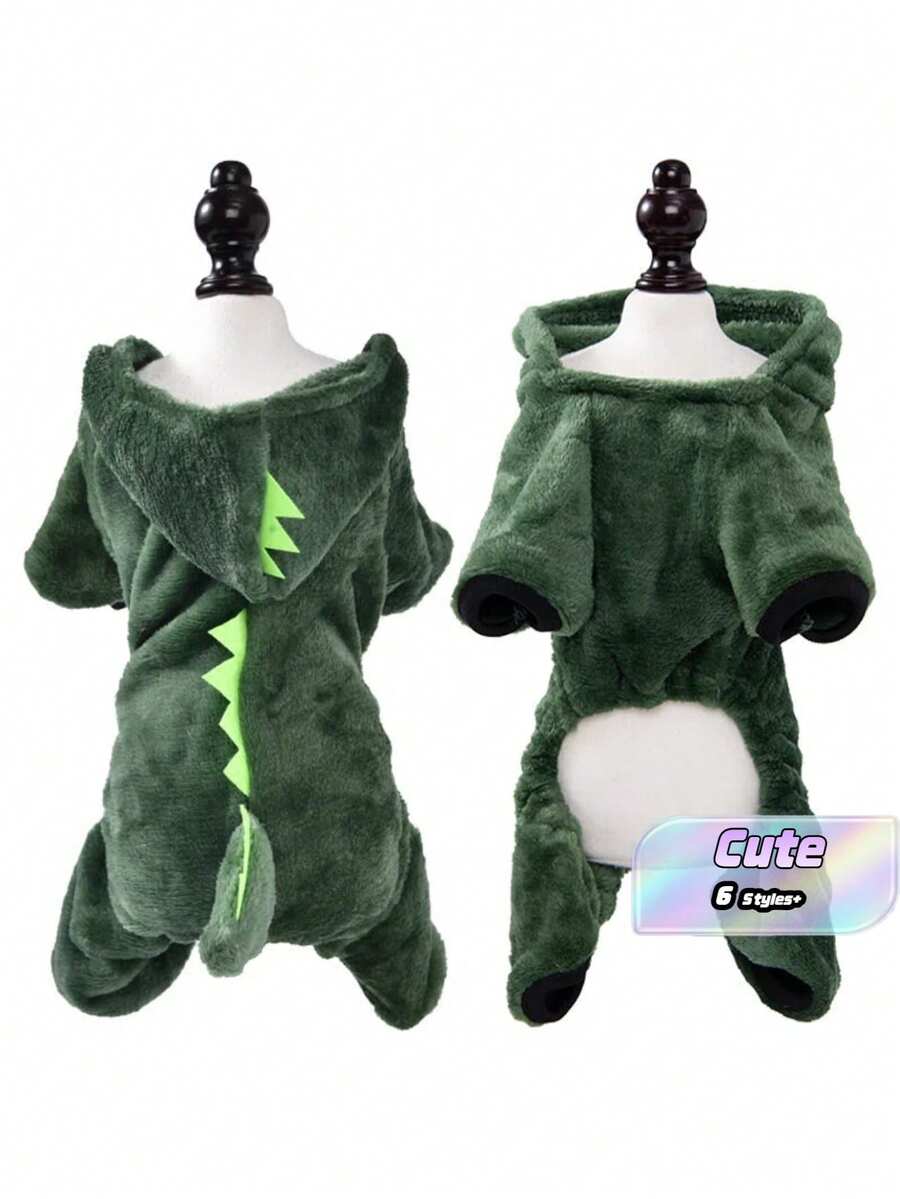 1pc Dinosaur Pattern Vest, Cute Dinosaur Design Warm Sweatshirt For Spring & Autumn, Rabbit Pet Accessories, DOG Pet Supplies, Cat - Multicolor - View 1