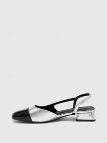 CUCCOO BIZCHIC Sepatu Pumps Wanita Ujung Lancip Hak Blok Warna-warni, Musim Semi/Panas - Perak Hitam - View 8