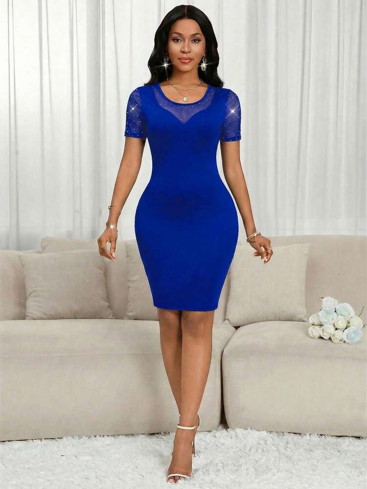 blue sequin dress shein Modelyn Lantern Sleeve Sequin Dress