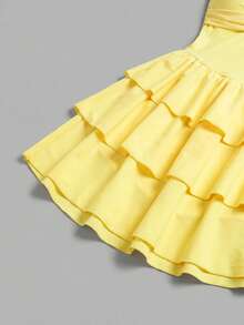 Sweetra CURVE Plus Size Women's Solid Color Layered Ruffle Hem Sweet Girl Style Swimsuit Dress Two Pieces Set, Suitable For Pool, Vacation Beach Summer - Yellow - View 5