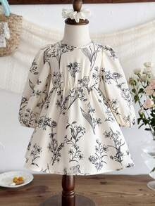 LMoss Kids 女嬰編織碎花圓領泡泡袖休閒洋裝 - 黑與白 - 查看 5