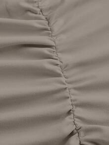 SHEIN EZwear 卡其色针织不对称领口褶皱鱼尾长裙，女士春夏款 - 卡其色 - 查看 4