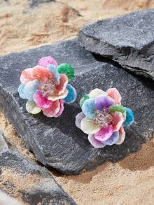 Opalesca 1 Pair Minimalist Cute Acrylic Floral Earrings For Women (Random Petal Color) - Multicolor - View 3