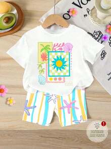Tween Girl Tropical Print T-Shirt And Striped Shorts Set - Multicolor - View 4
