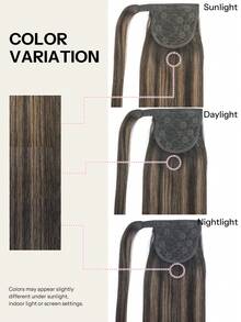 Pony Tails Real Hair Extension Straight Ponytail Extension Human Hair Ombre Nature Black To Chestnut Brown Mix Nature Black Hair Extensions Invisible Wrap Around Ponytail Human Hair For Women Daily Work - STP1B/6/1B - View 10