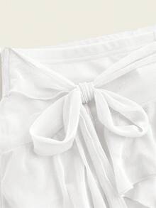 SHEIN ICON Women's Multi-Layer Ruffle Trim Low Rise Y2K Boho Mini White Skirt Beach Autumn - White - View 3