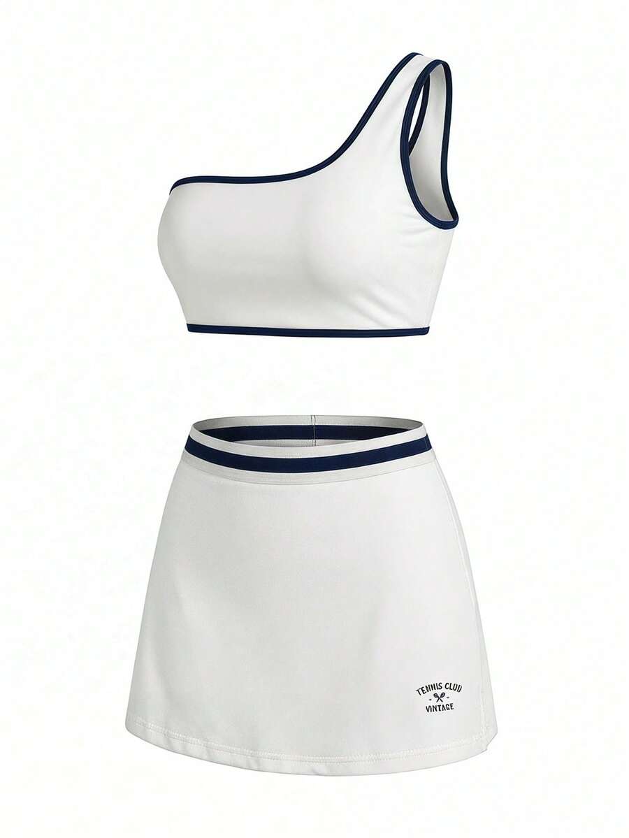 SHEIN Cheerettes 女士包边吊带背心和短裤运动套装 - 彩色 - 查看 1