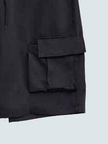 Modcrash Men's Casual Solid Color Cargo Shorts - Black - View 10