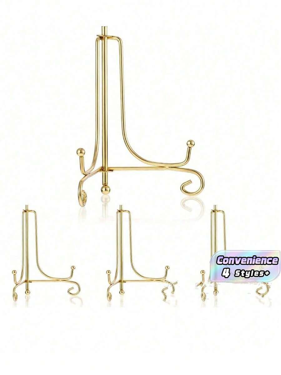 Foldable Iron Art Triangle Stand, European Style Simple Metal Display Stand For Tea Cake Photo Frame Plate Gifts Birthday Graduation - Gold - View 1