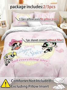 THE POWERPUFF GIRLS X Joivida 2/3件組 100%聚酯纖維 奶油般柔軟舒適透氣面料，全夜舒適寢具（被套 + 1/2個枕套，不含被芯），四季通用現代聚酯纖維寢具系列 - 彩色 - 查看 4