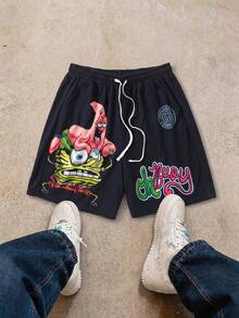 SpongeBob SquarePants | SHEIN 男士短褲 - 黑色 - 查看 3