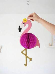 1/4 PCS 21Inch Large Honeycomb Paper 3D Hanging Pink Flamingo Honeycomb Ball Decorations Tropical Summer Beach Party Birthday Hawaiian Garland Popular Party Supplies Gift - Multicolor - View 10