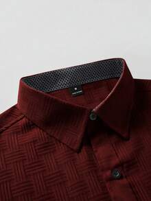 Manfinity Mode Men's Summer Casual Button-Up Short Sleeve Patchwork Shirt, Formal - Burgundy - View 4