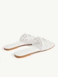 CUCCOO CHICEST White Square Toe Small Daisy Embroidered Sandals, Mesh Yarn, Daily Commuting Versatile Mules Summer - White - View 5