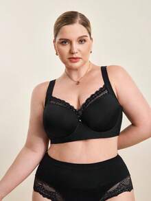 Hourtrue MIMILEMON Plus Size Seamless Smooth Black Bra For Women, With Underwire, Wide Straps, Comfortable Lift And Shaping, Effective Abdomen And Buttocks Lift - Black - View 5