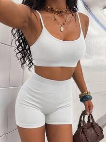 StreetHx 2 pièces/set Soutien-gorge de sport sans couture pour femmes avec design croisé, dos ouvert sexy - Multicolore - Voir 4