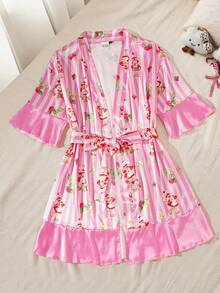 Strawberry Shortcake X SHEIN Đồ ngủ nữ tay ngắn kẻ sọc kiểu dáng thường ngày - - Màu Hồng baby - Xem 6