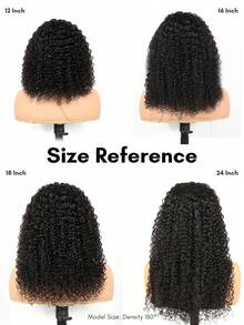 ALL READY WIG Kinky Curly 100% 真人髮無膠假髮，可調節彈性抽繩，全就緒假髮，預拔髮際線、漂白髮結、預剪 4x4 蕾絲封口，女用隱形融膚假髮 - Natural Black - 查看 5